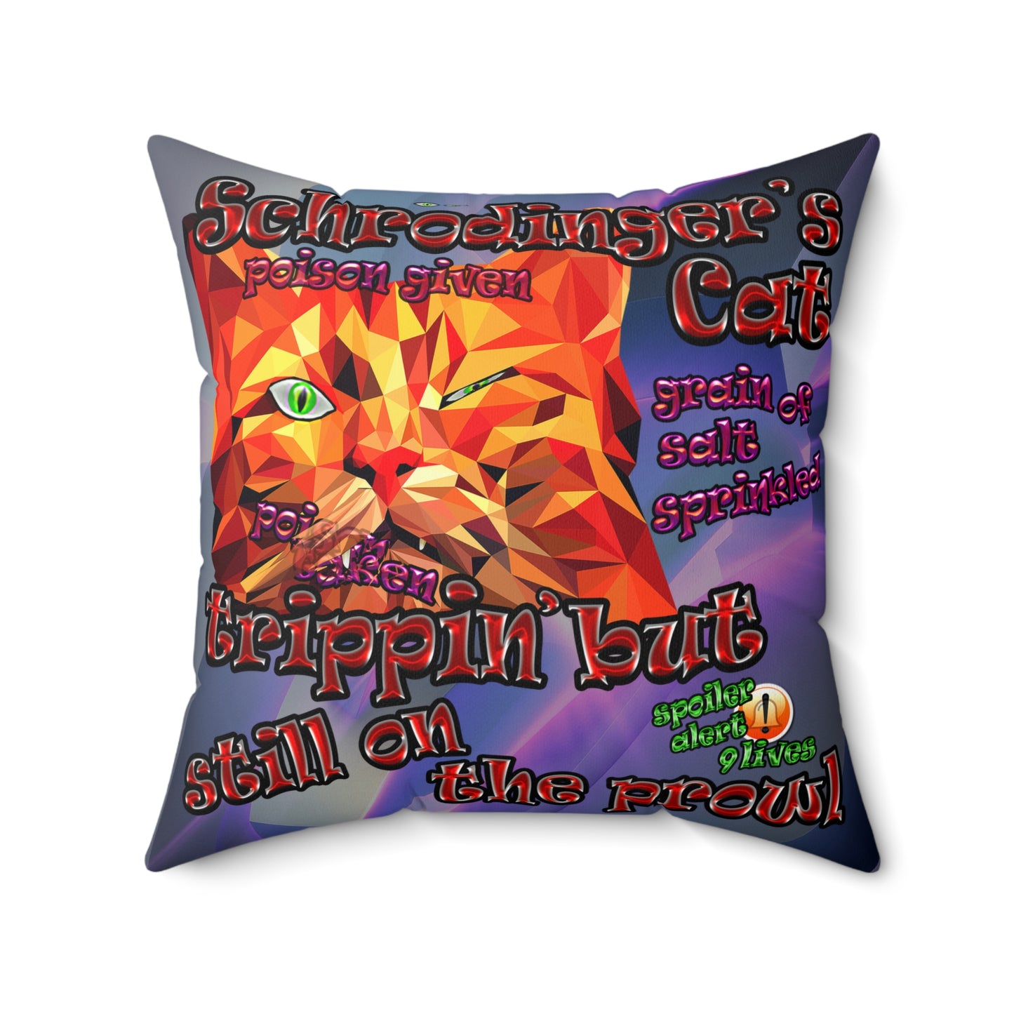 schrodinger's cat - Spun Polyester Square Pillow - (grey-pink wave)
