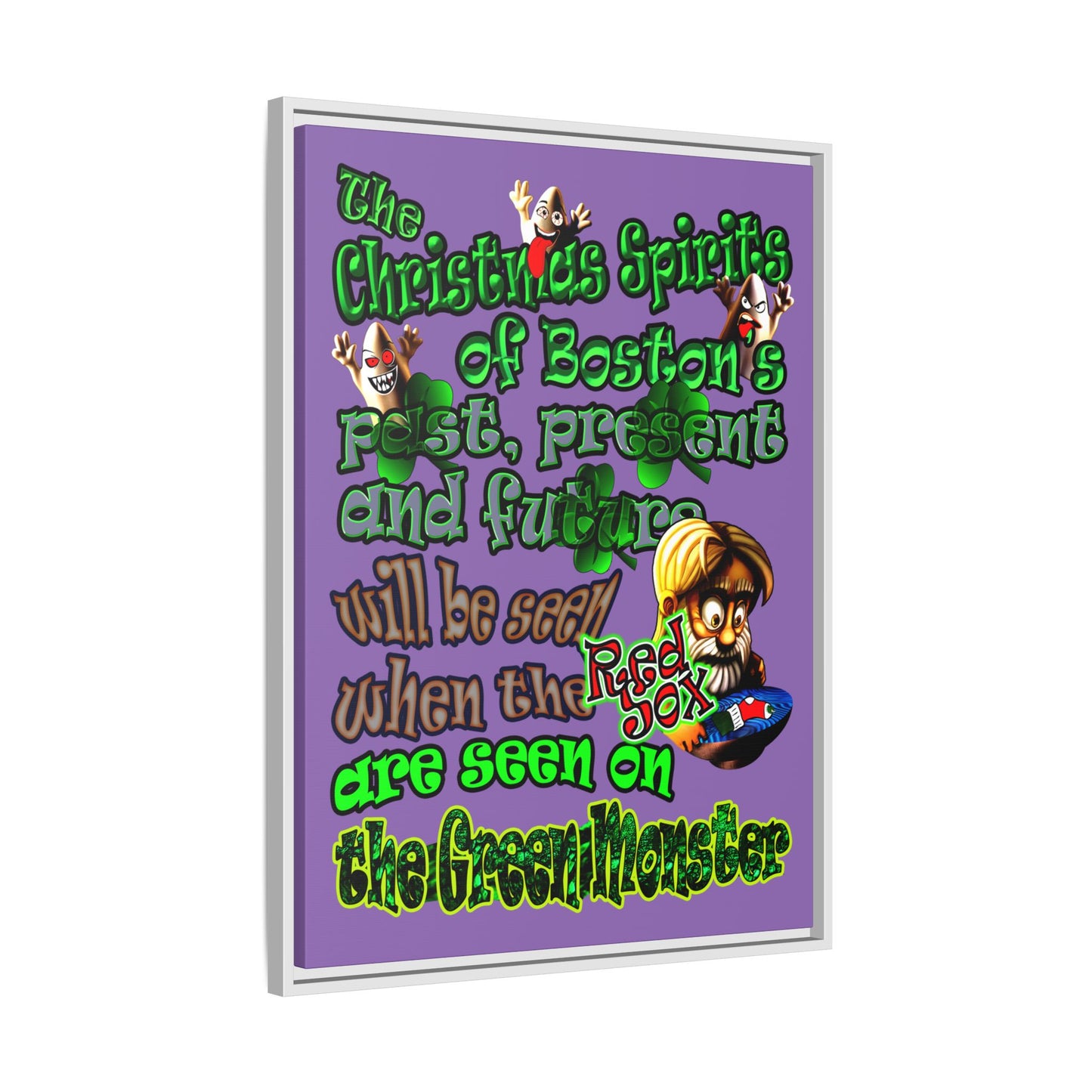 christmas spirits of boston - framed canvas art (light purple)