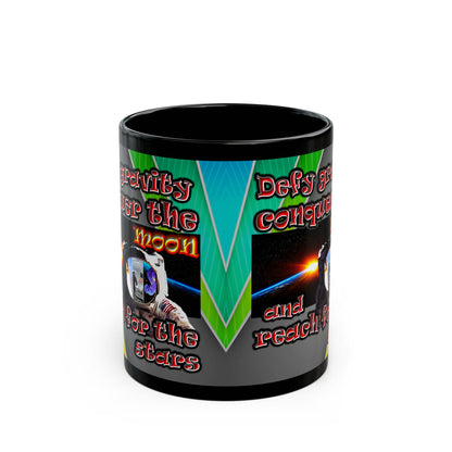 defy conquer reach - Black Mug (rainbow split)
