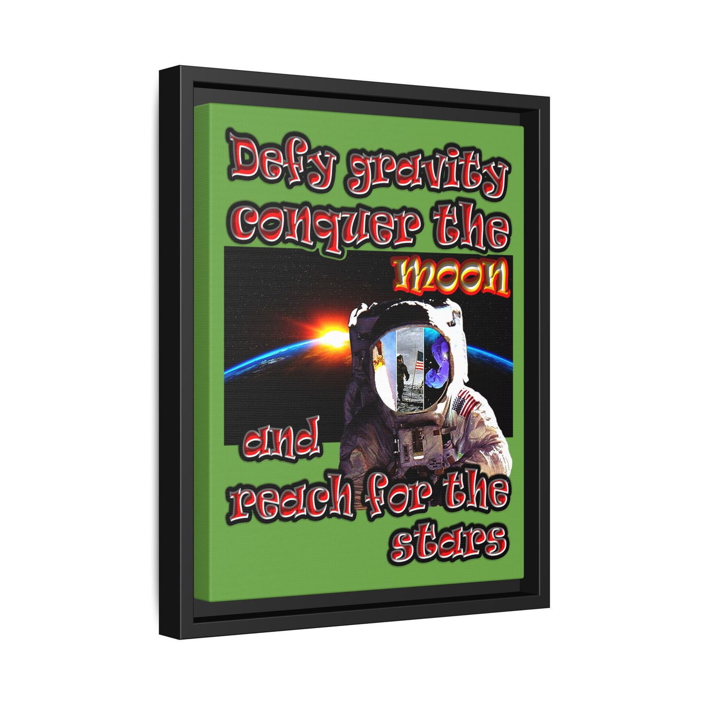 defy conquer reach - framed canvas art (green)