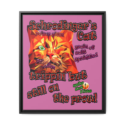 schrodinger's cat - framed canvas art (light pink)
