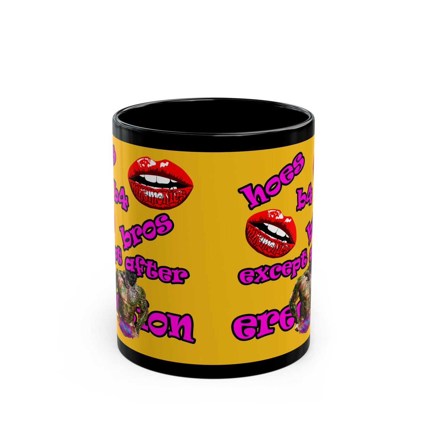 hoes b4 bros - Black Mug (yellow)