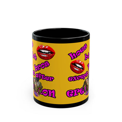 hoes b4 bros - Black Mug (yellow)