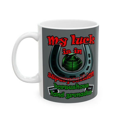 my luck - White Mug (dark grey)