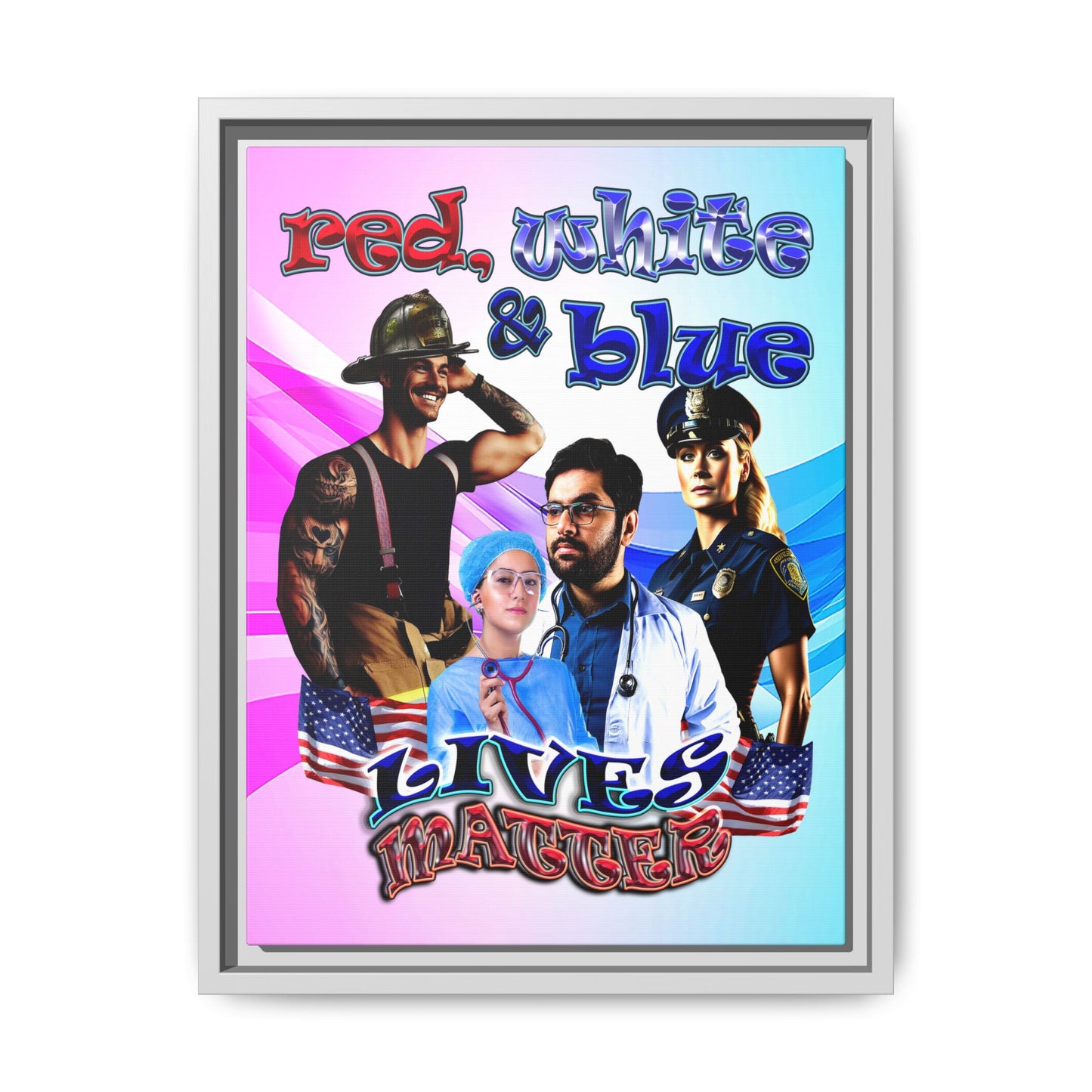 rw&b lives matter - framed canvas art (light blue-pink wave)