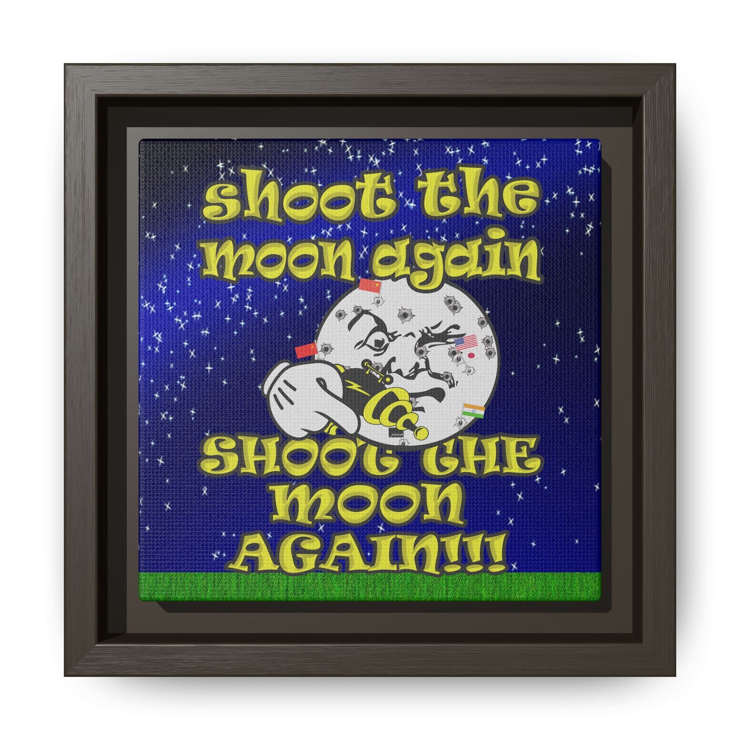 shoot the moon again - framed canvas art ('snoops' background)