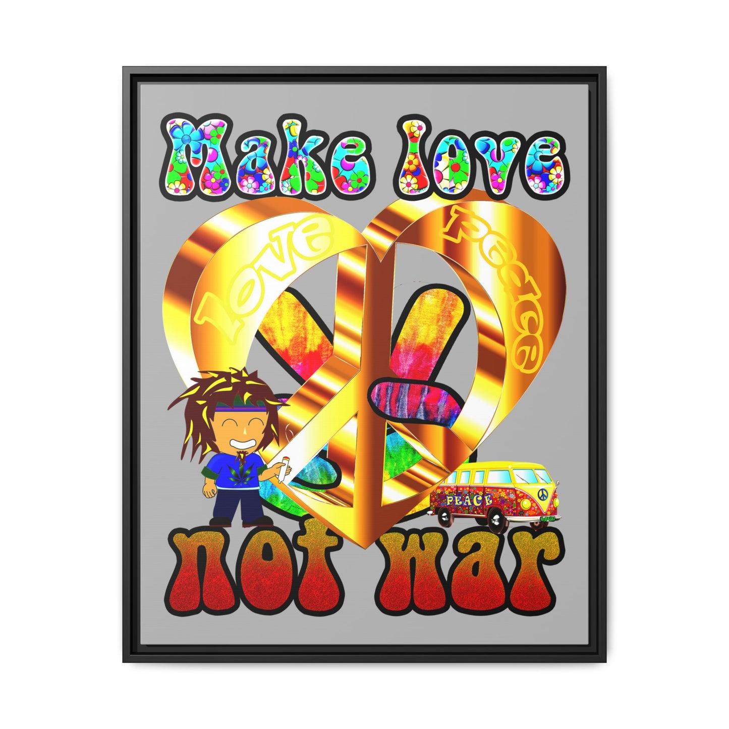 love peace - framed canvas art (light grey)