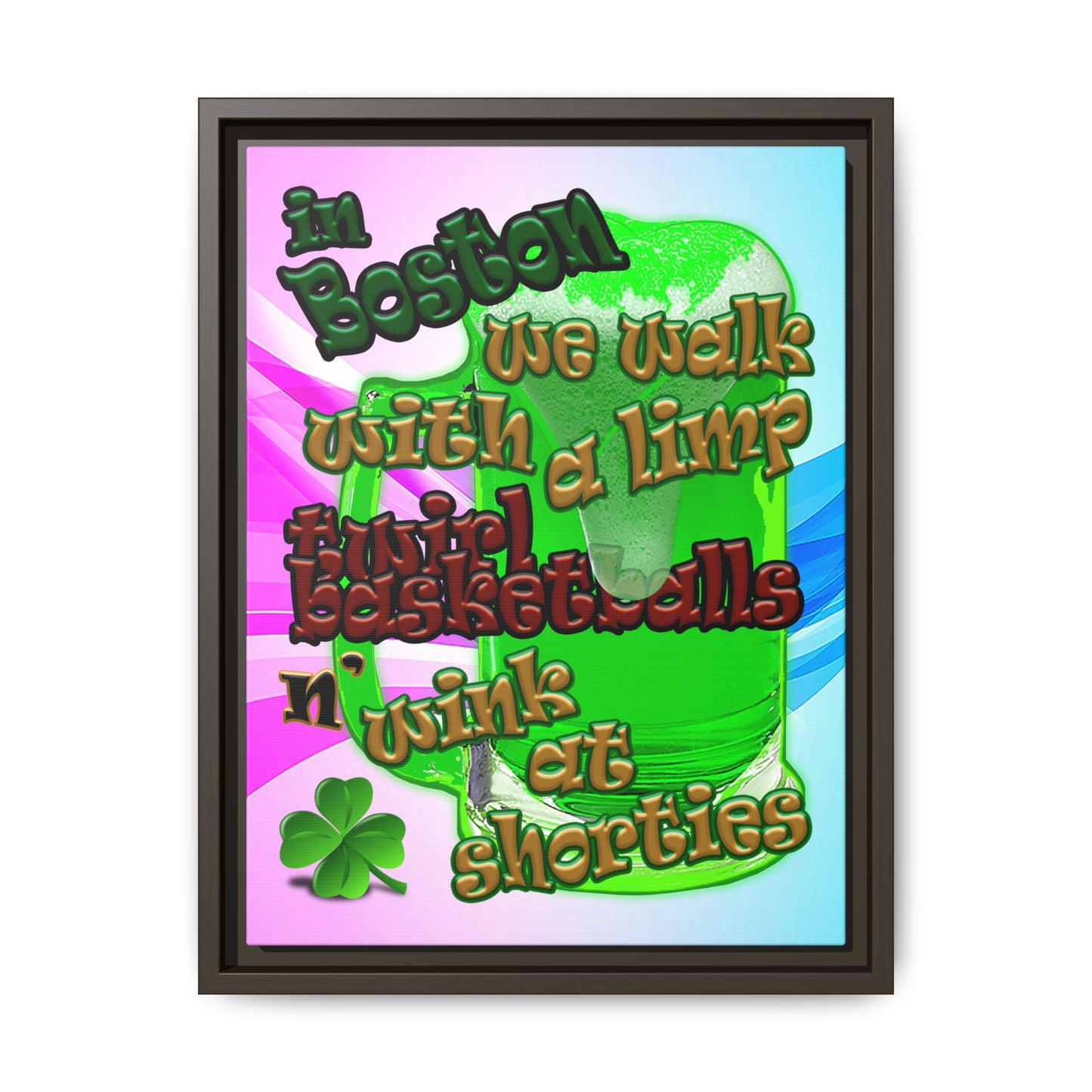 celtics logo - framed canvas art (light blue-pink wave)