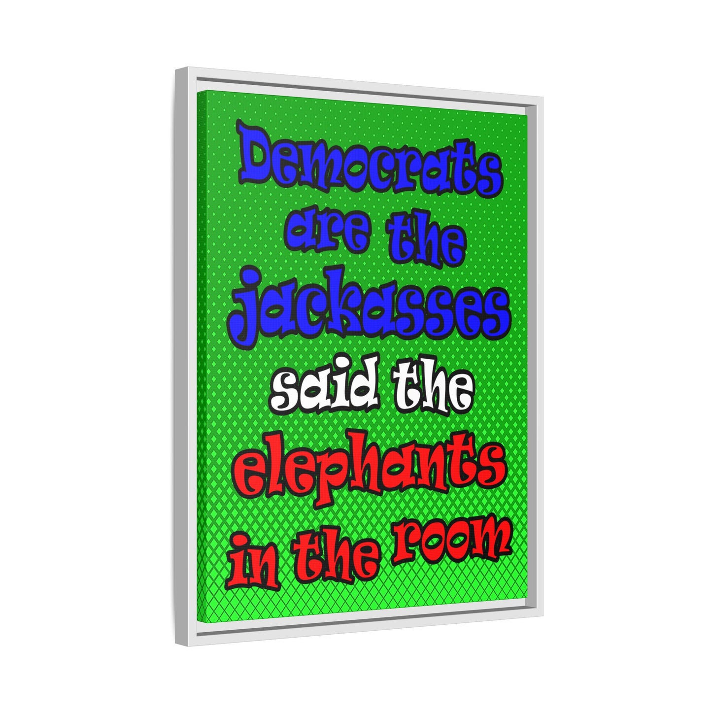 donkeys and elephants - framed canvas art (logo green)