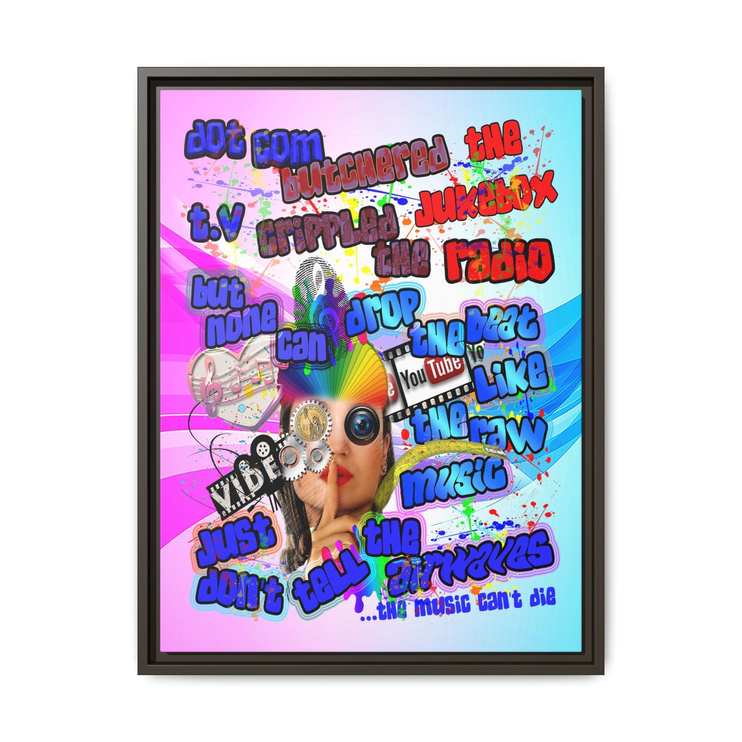drop the beat - framed canvas art (light blue-pink wave)