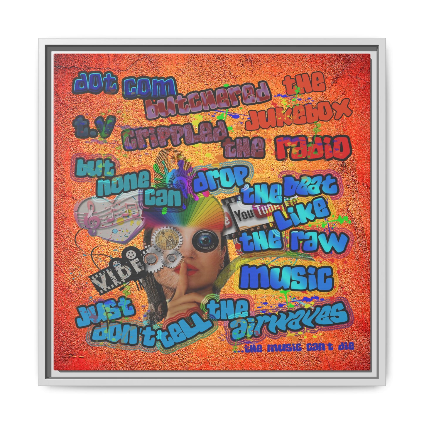 drop the beat - framed canvas art (burnt orange)