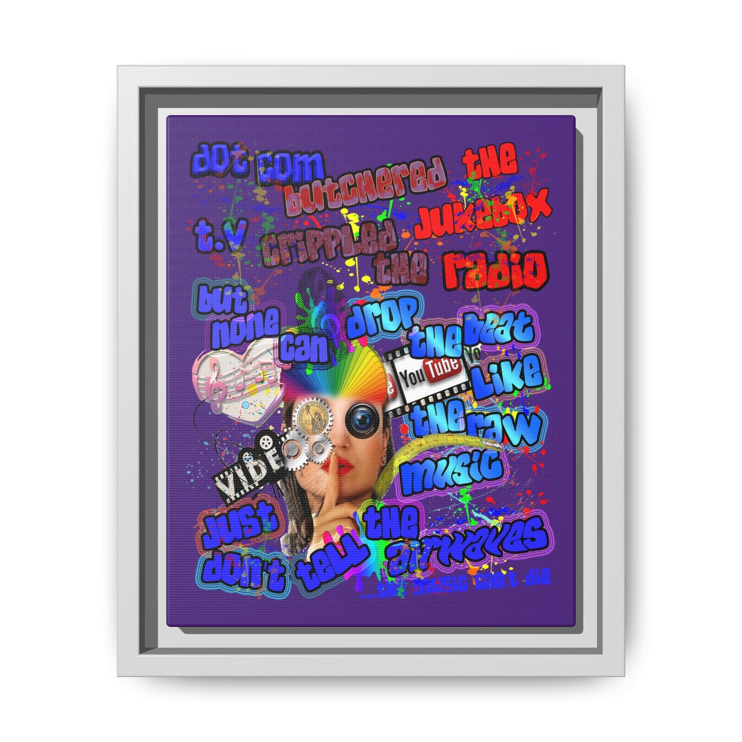 drop the beat - framed canvas art (purple)
