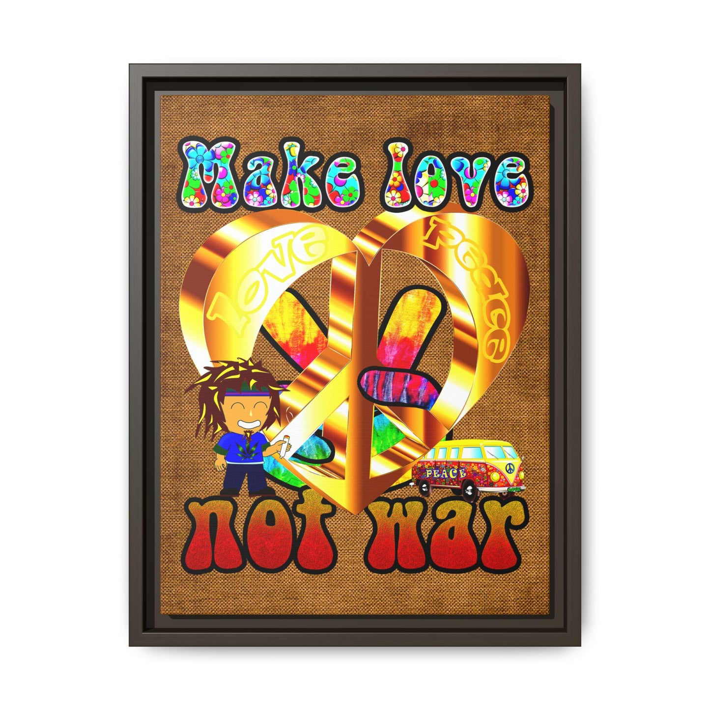 love peace - framed canvas art (brown papyrus)