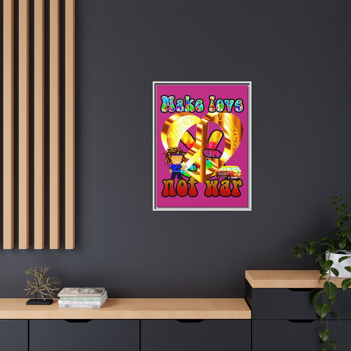 love peace - framed canvas art (pink)