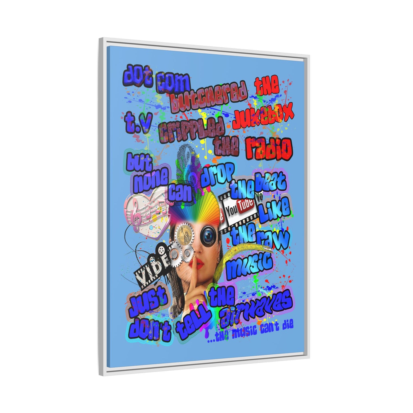 drop the beat - framed canvas art (light blue)