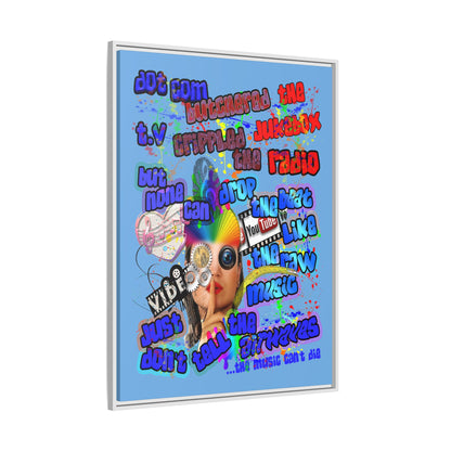 drop the beat - framed canvas art (light blue)