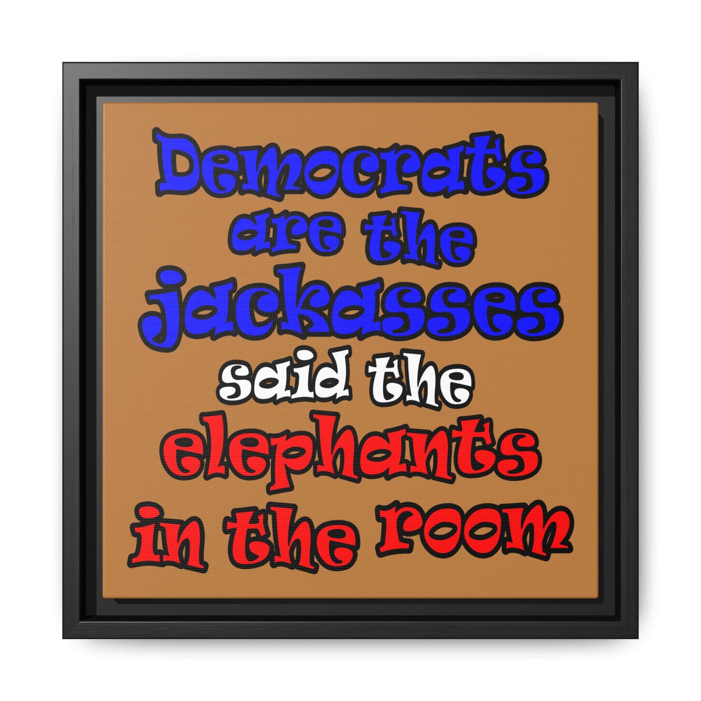 donkeys and elephants - framed canvas art (light brown)