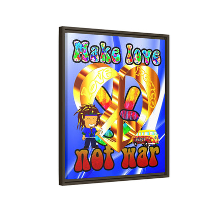 love peace - framed canvas art (blue-white wave)