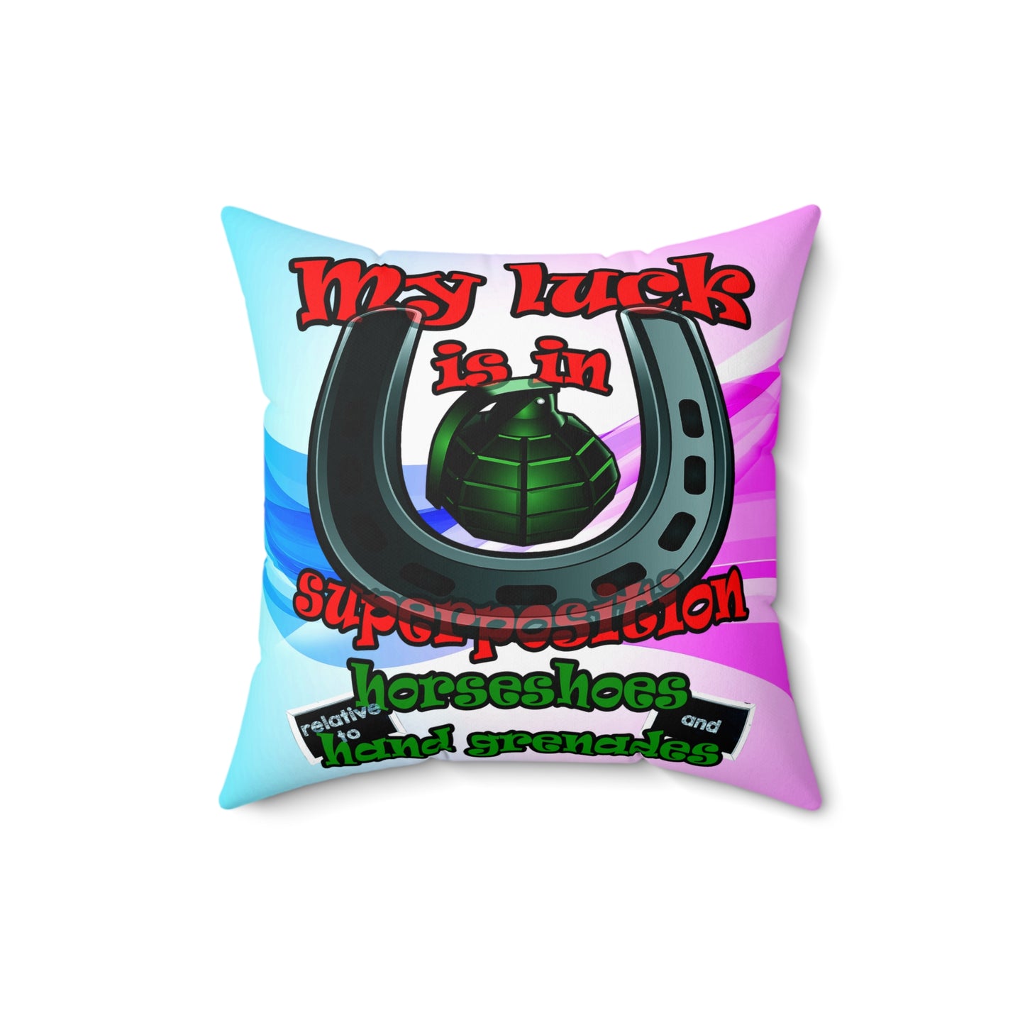 my luck - Spun Polyester Square Pillow - (light blue-pink wave)