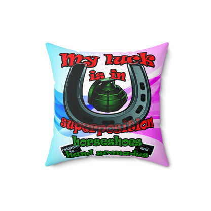 my luck - Spun Polyester Square Pillow - (light blue-pink wave)