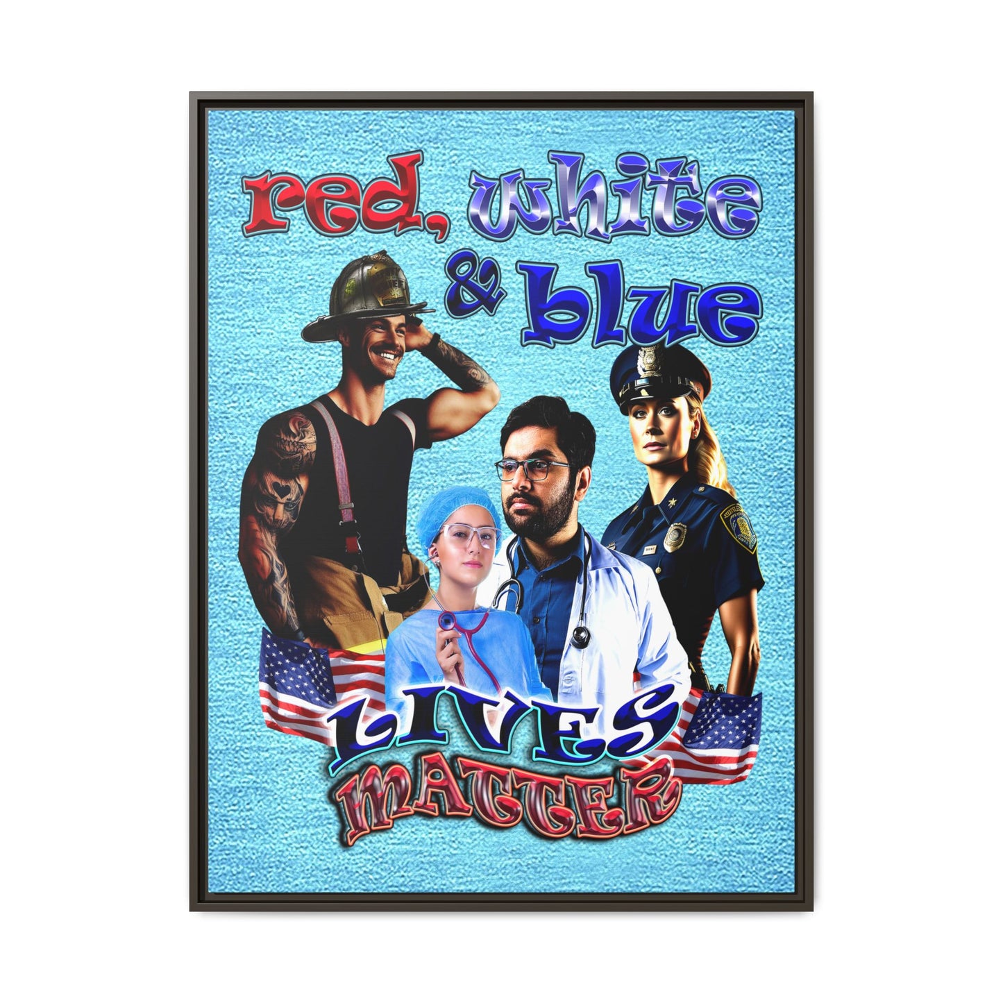 rw&b lives matter - framed canvas art (faded blue)