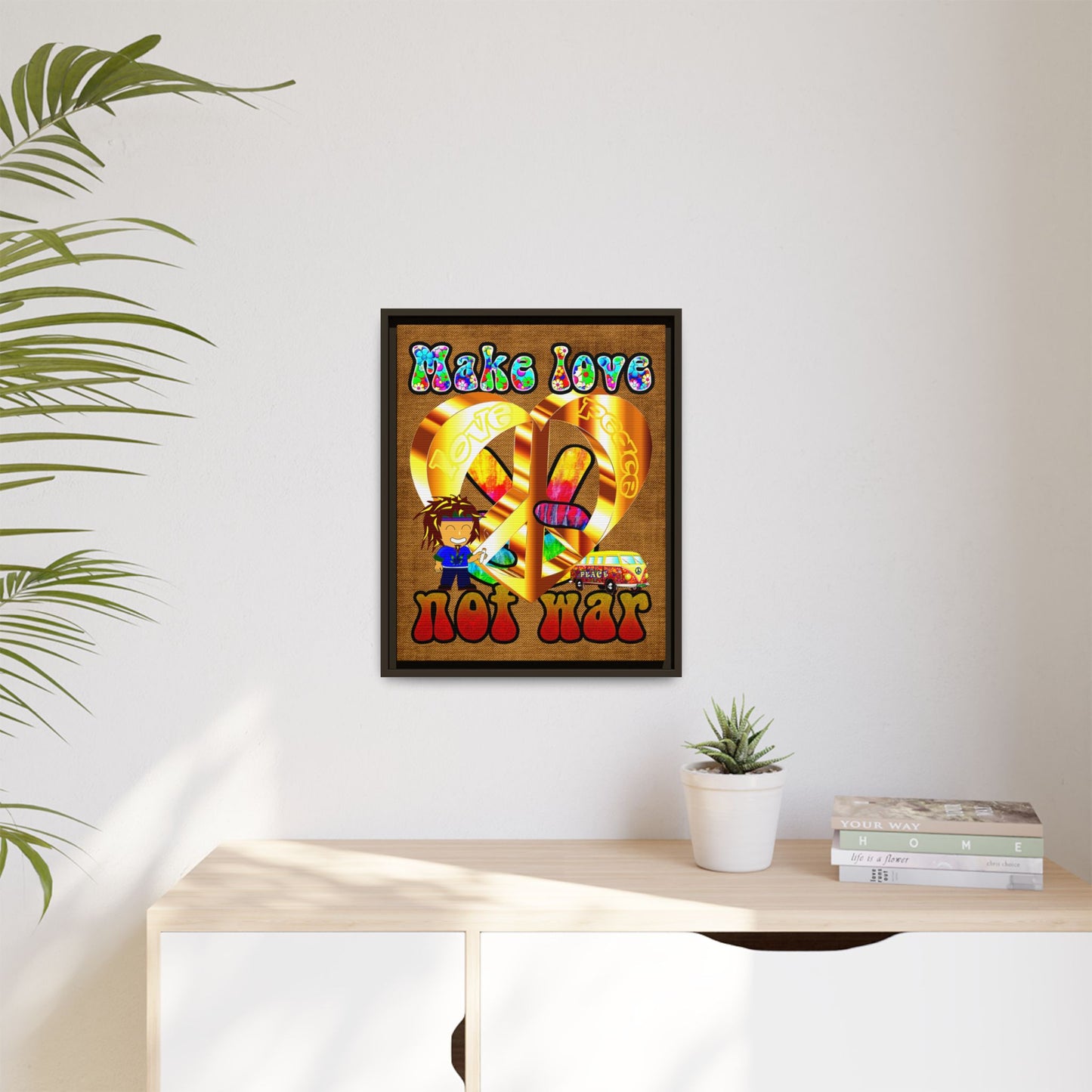 love peace - framed canvas art (brown papyrus)