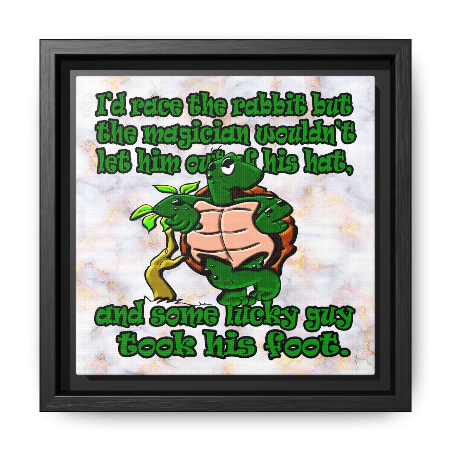 turtle race - framed canvas art (white marble)
