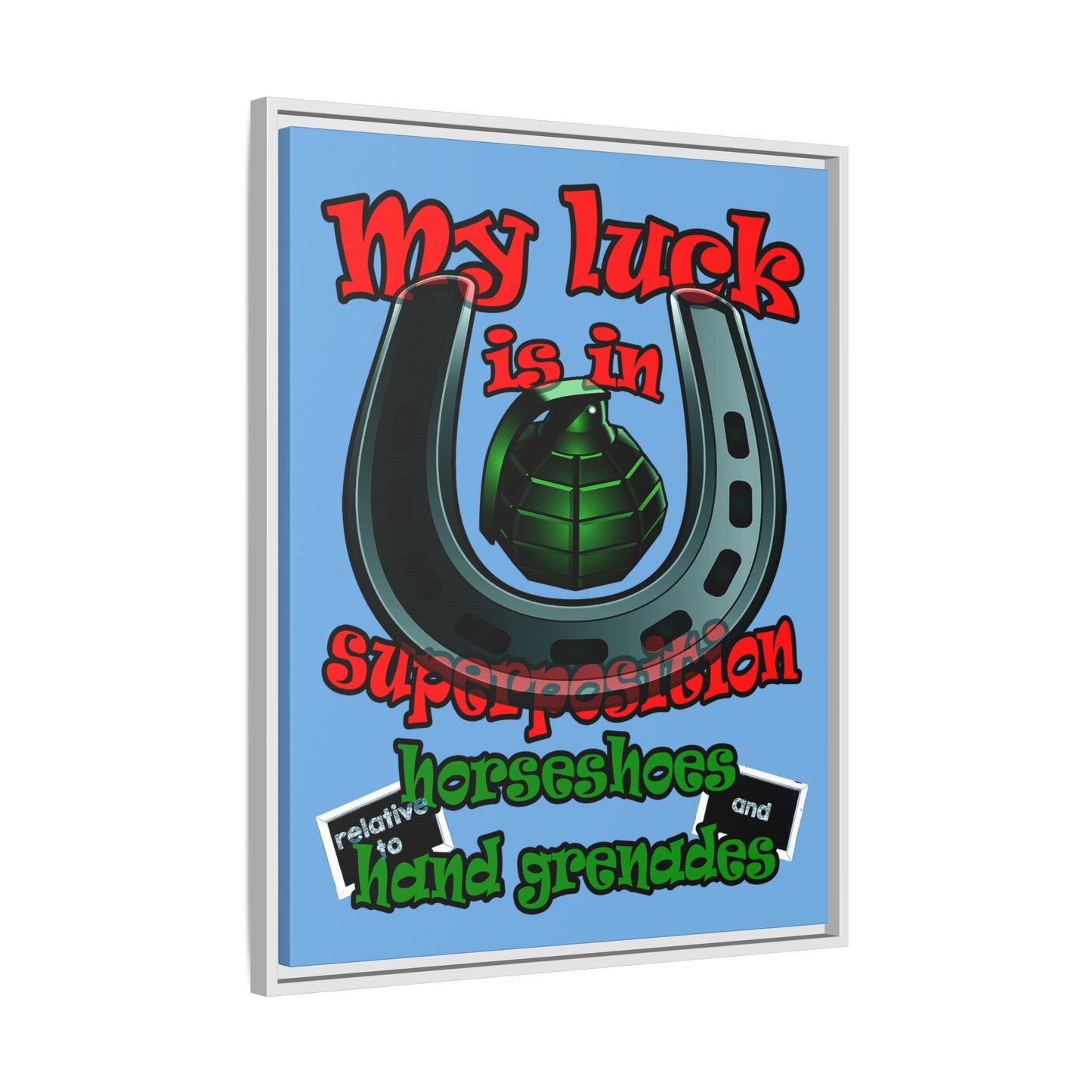 my luck - framed canvas art (light blue)