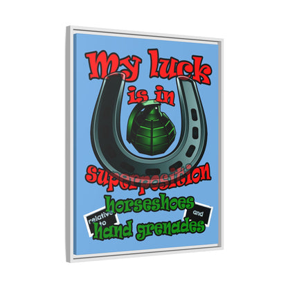 my luck - framed canvas art (light blue)