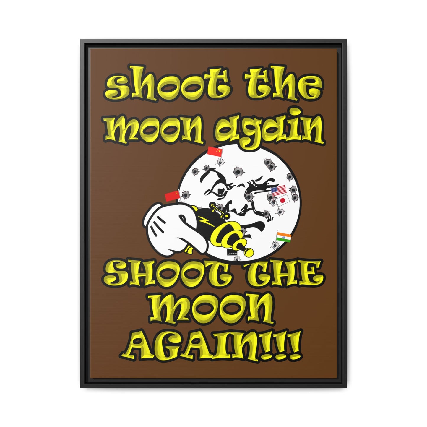 shoot the moon again - framed canvas art (brown)