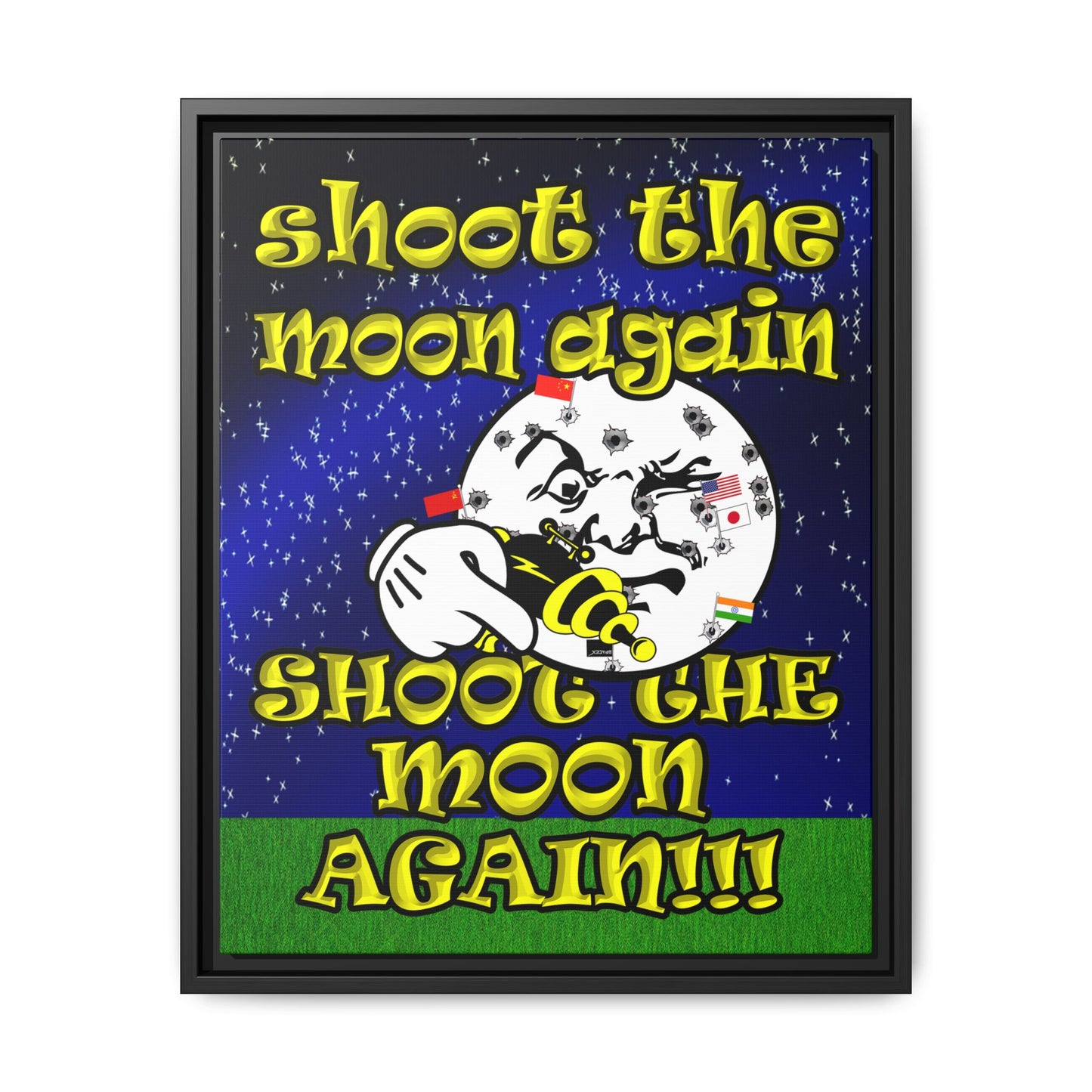 shoot the moon again - framed canvas art ('snoops' background)