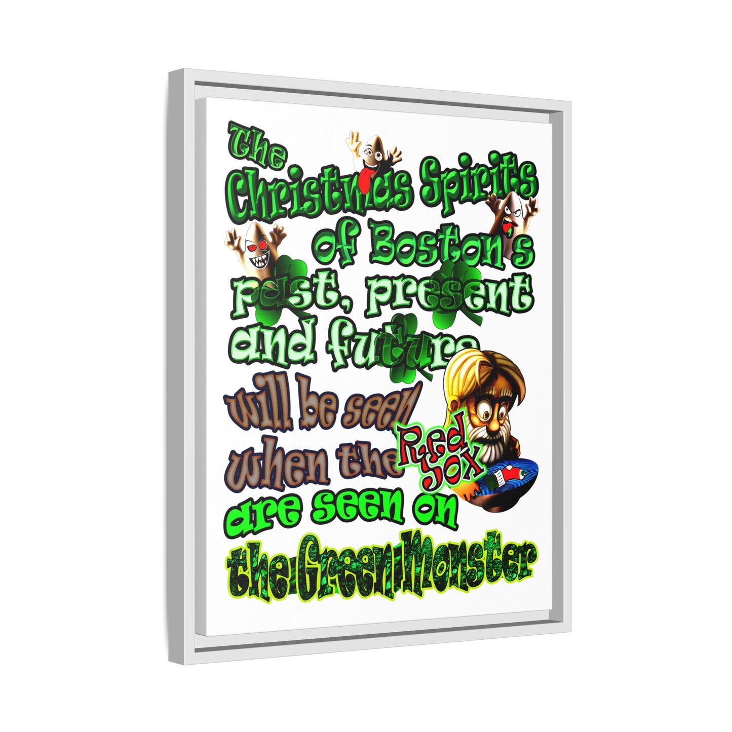 christmas spirits of boston - framed canvas art (white)