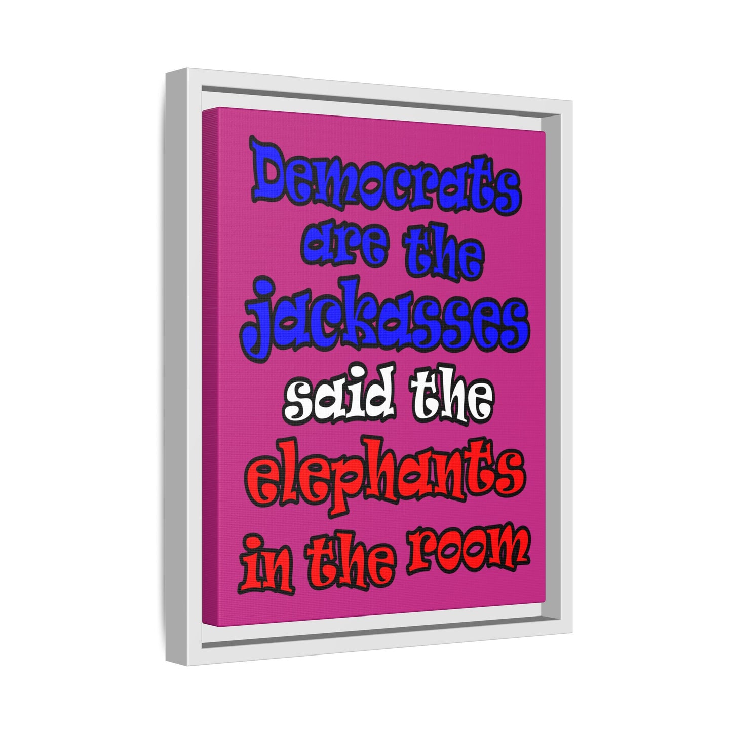 donkeys and elephants - framed canvas art (pink)
