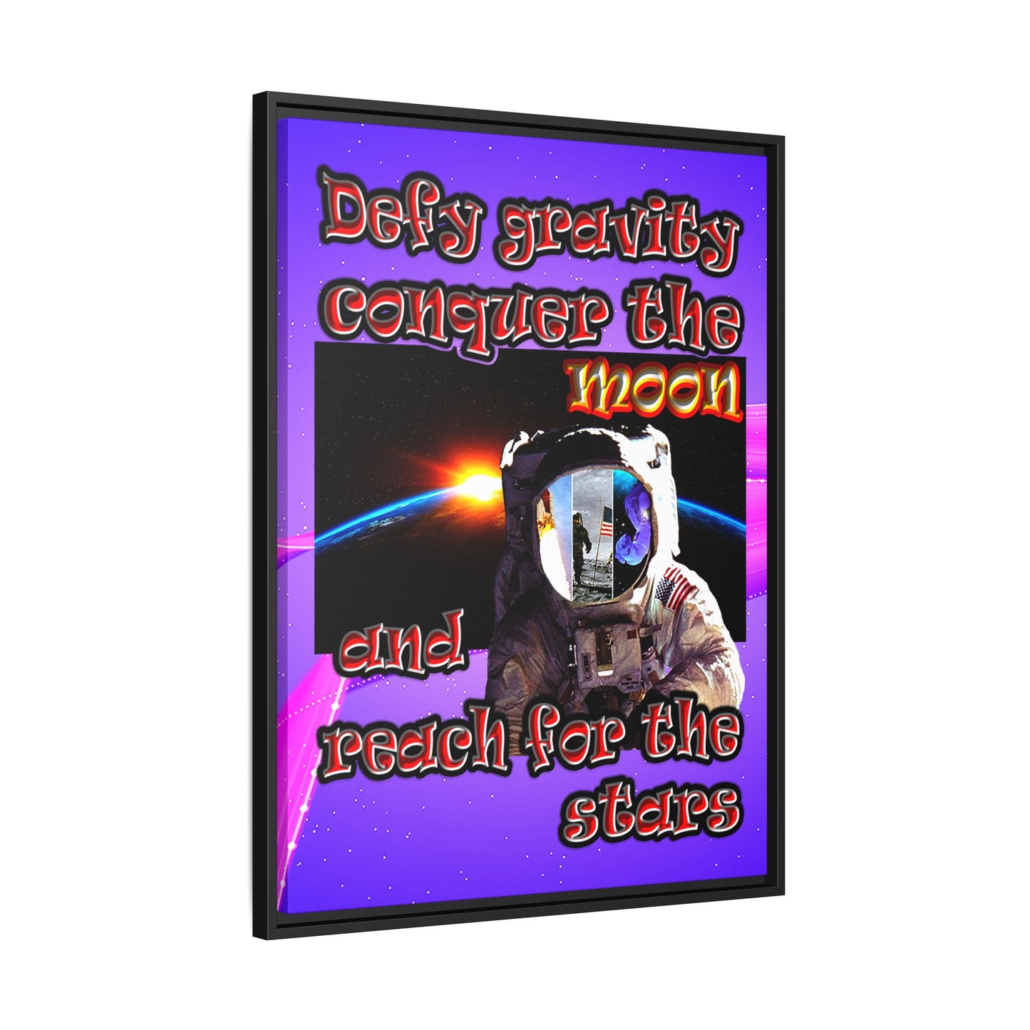 defy conquer reach - framed canvas art (purple-pink wave)