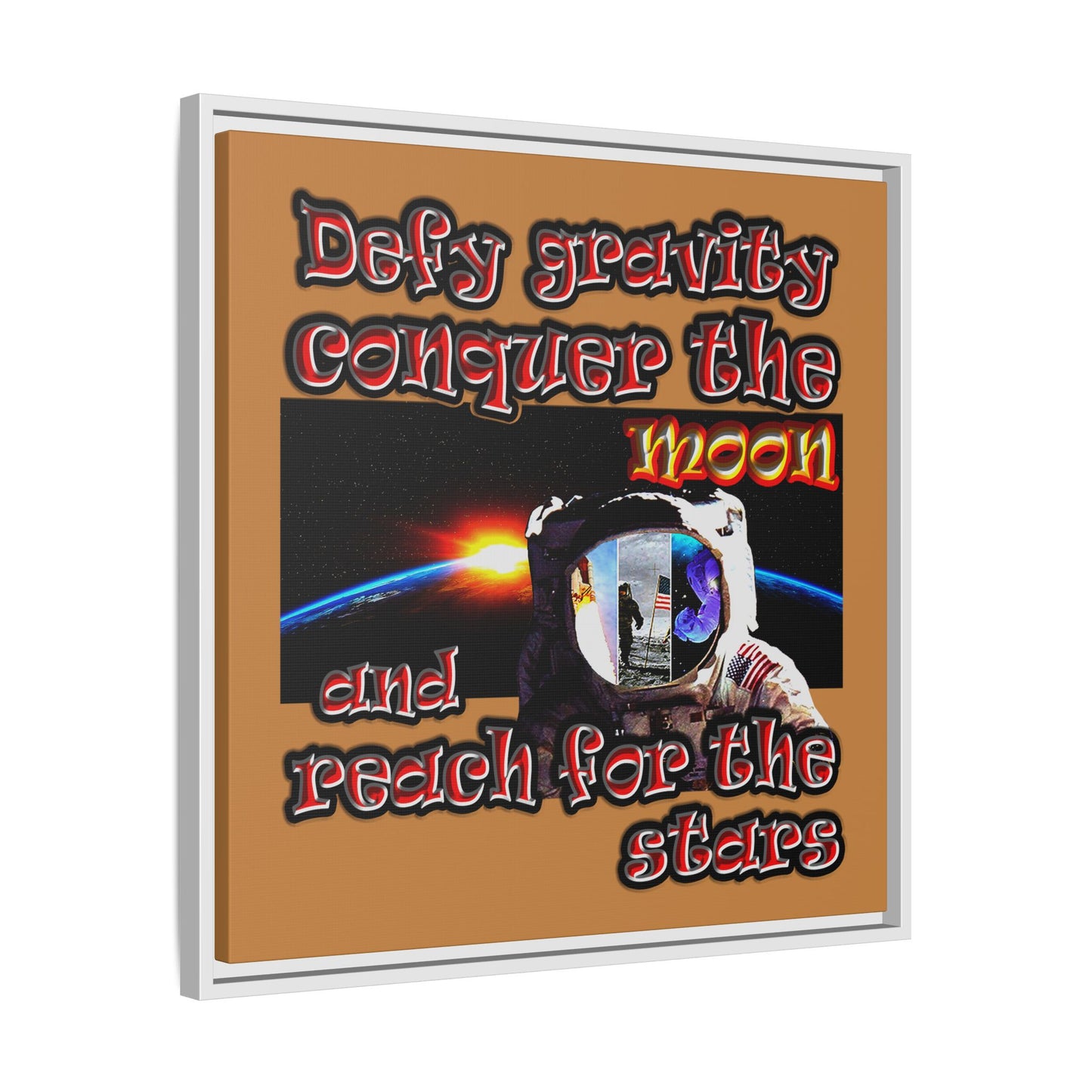 defy conquer reach - framed canvas art (light brown)