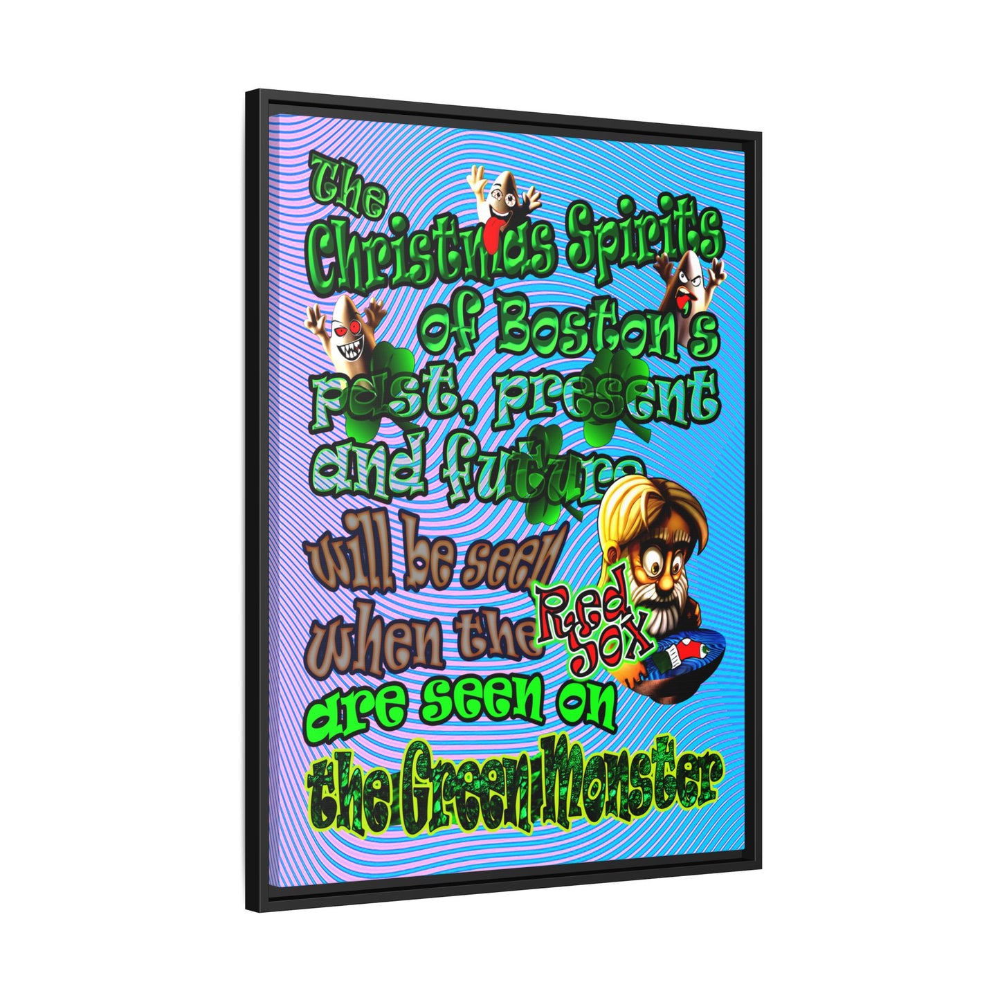 christmas spirits of boston - framed canvas art (light blue-purple wave)