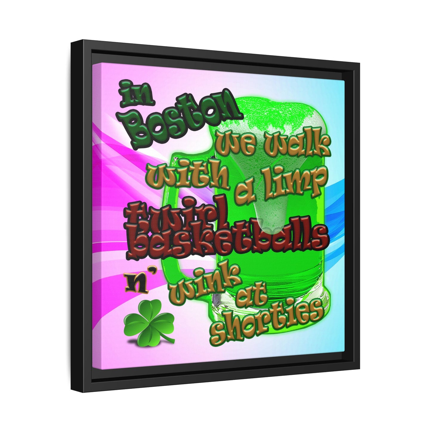 celtics logo - framed canvas art (light blue-pink wave)
