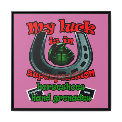 my luck - framed canvas art (light pink)
