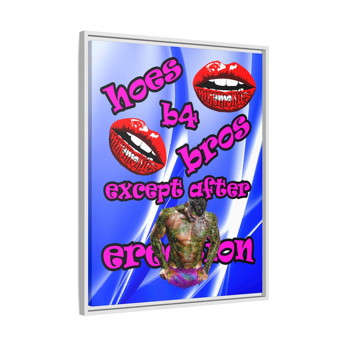 hoes b4 bros - framed canvas art (blue-white wave)