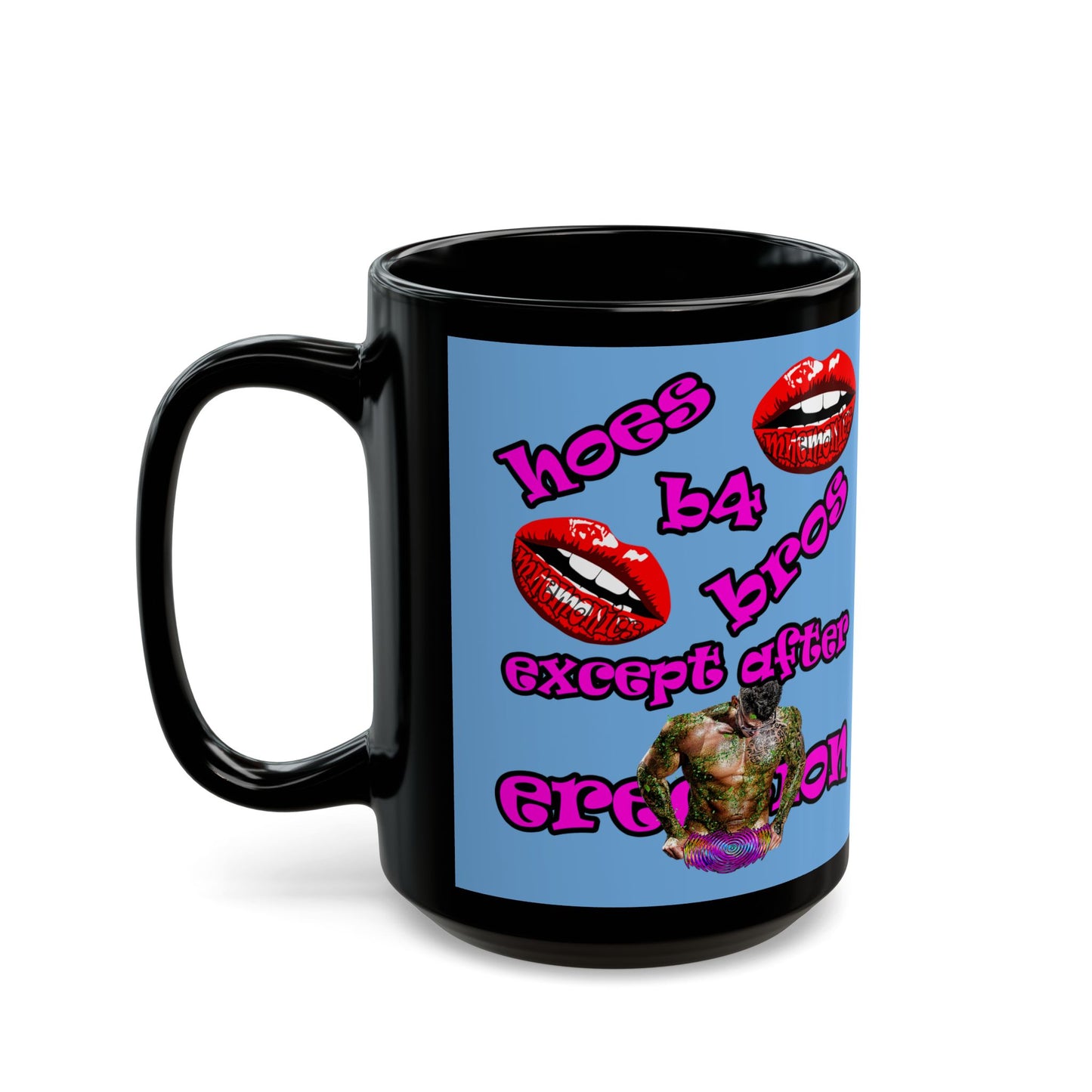 hoes b4 bros - Black Mug (light blue)