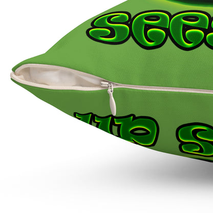 green monster - Spun Polyester Square Pillow - (green)
