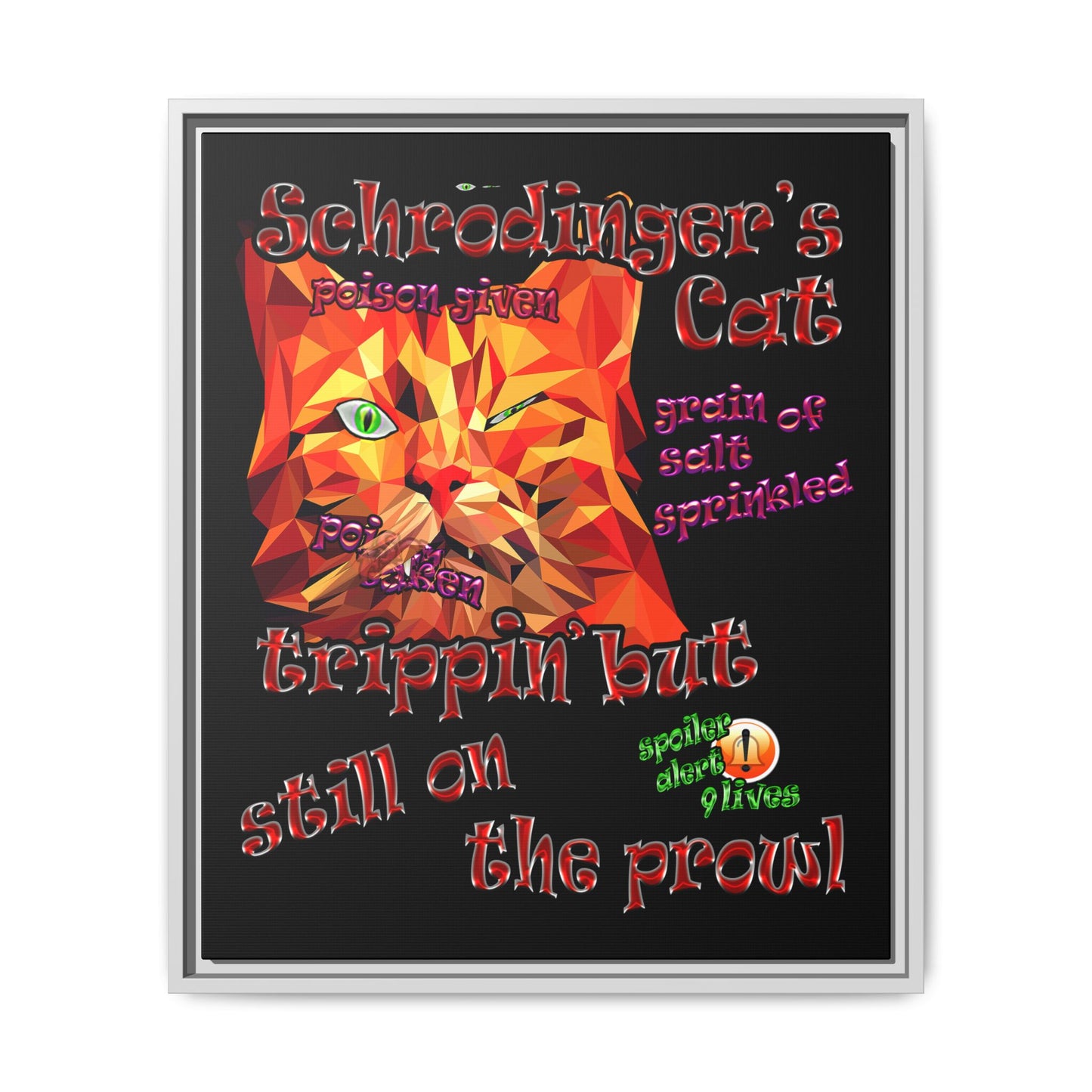 schrodinger's cat - framed canvas art (black)