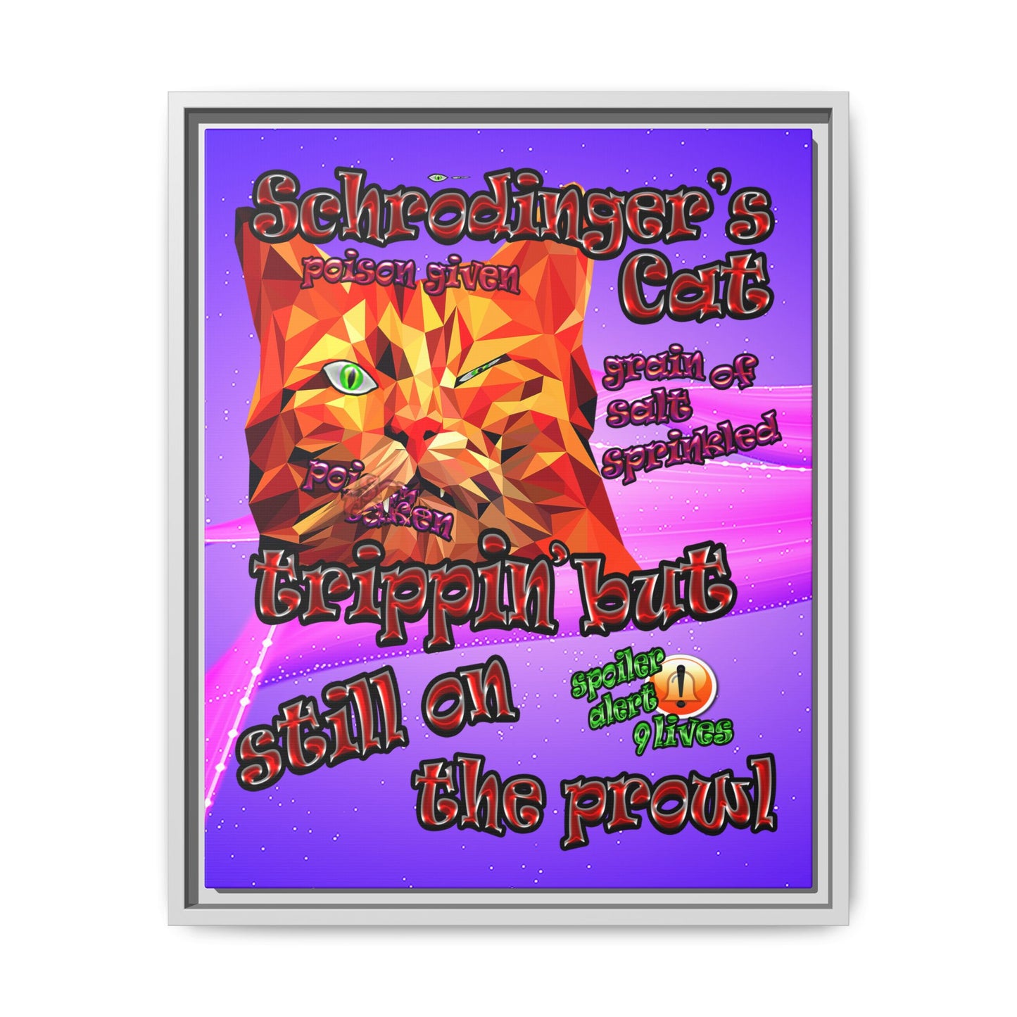 schrodinger's cat - framed canvas art (purple-pink wave)
