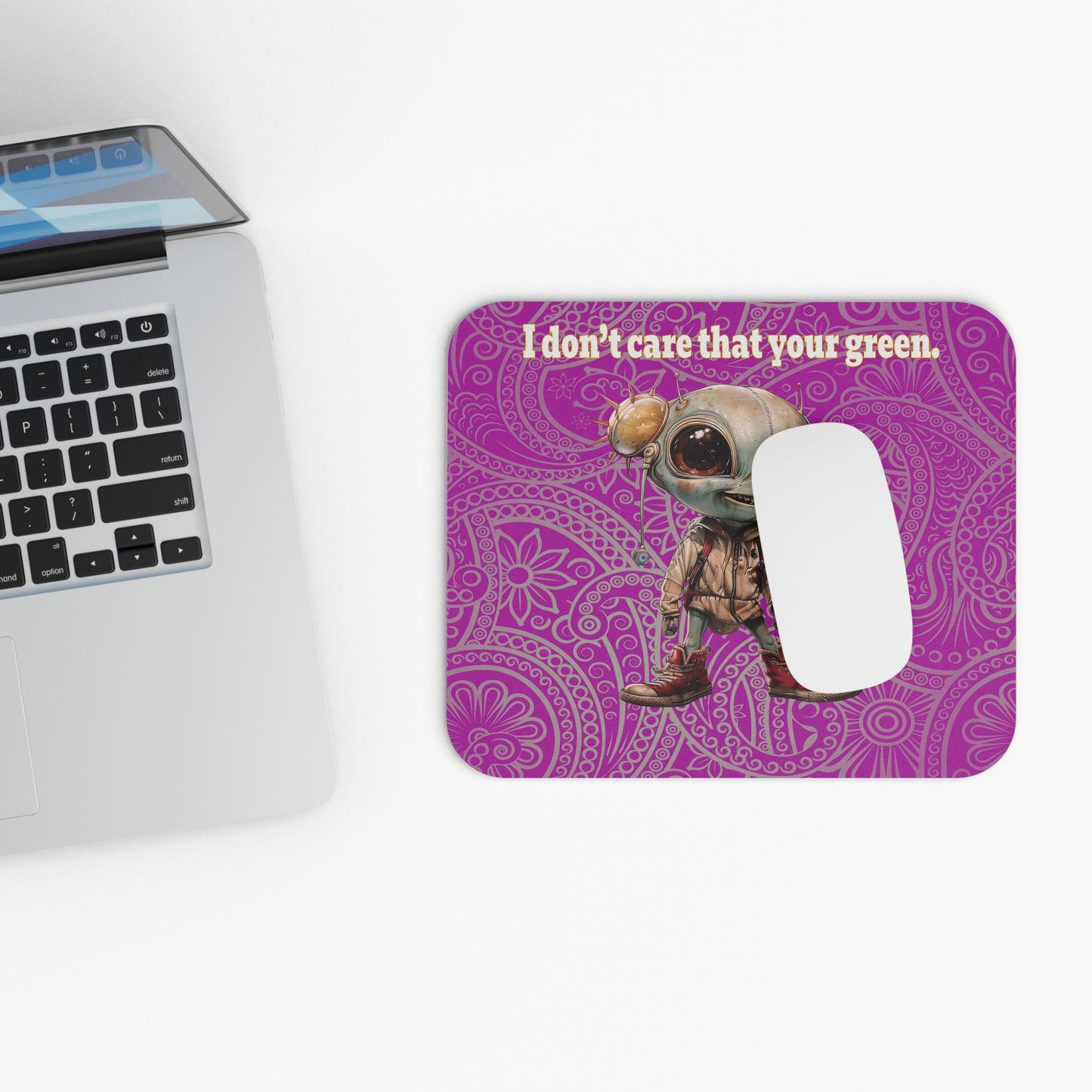 I don't care that your green - Mouse Pad (Rectangle) (pink swirl)