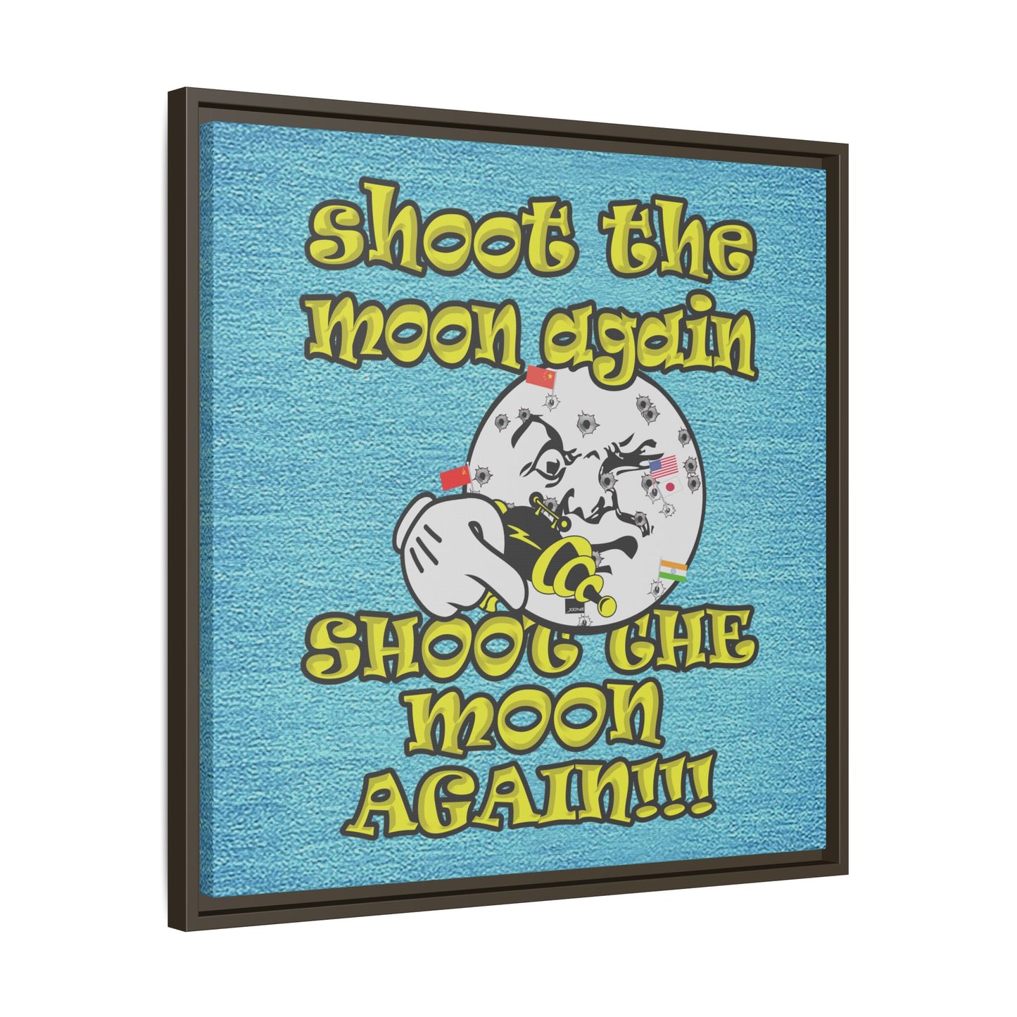 shoot the moon again - framed canvas art (faded blue)