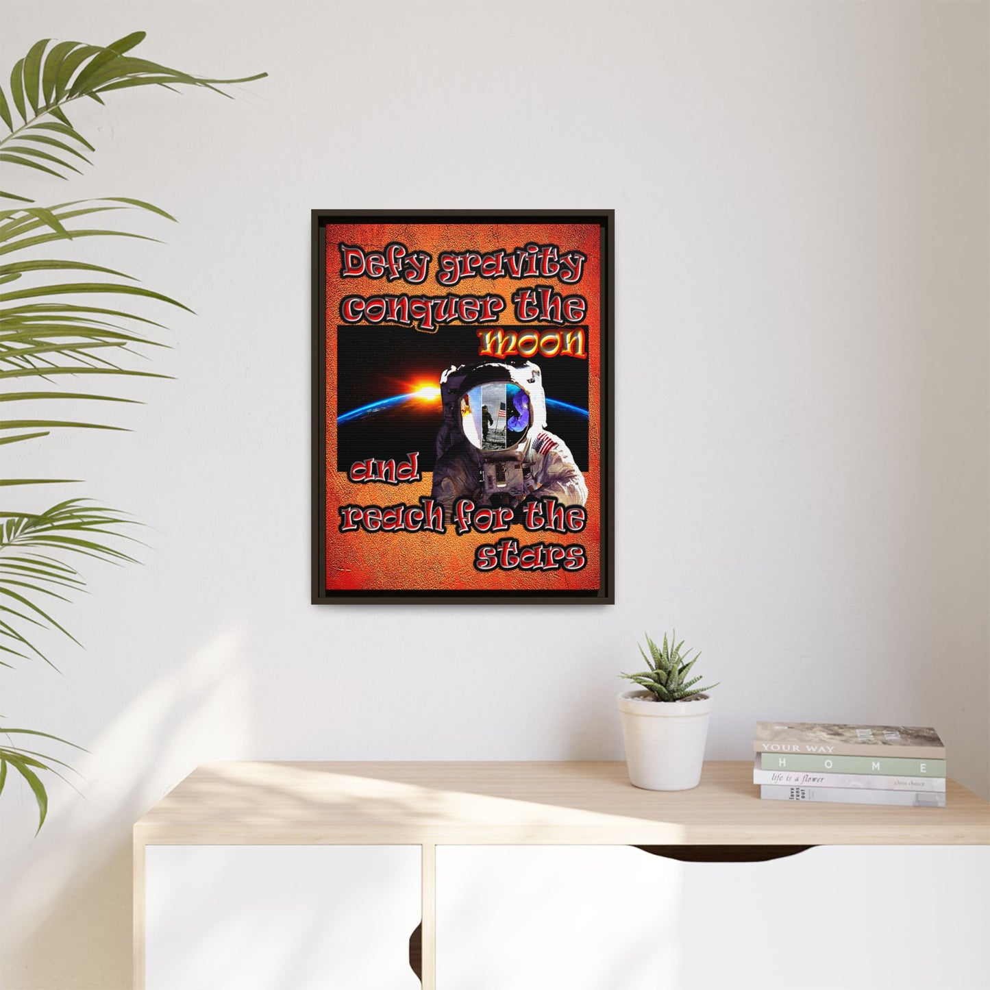 defy conquer reach - framed canvas art (burnt orange)