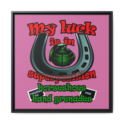 my luck - framed canvas art (light pink)