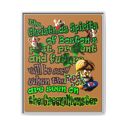 christmas spirits of boston - framed canvas art (light brown)