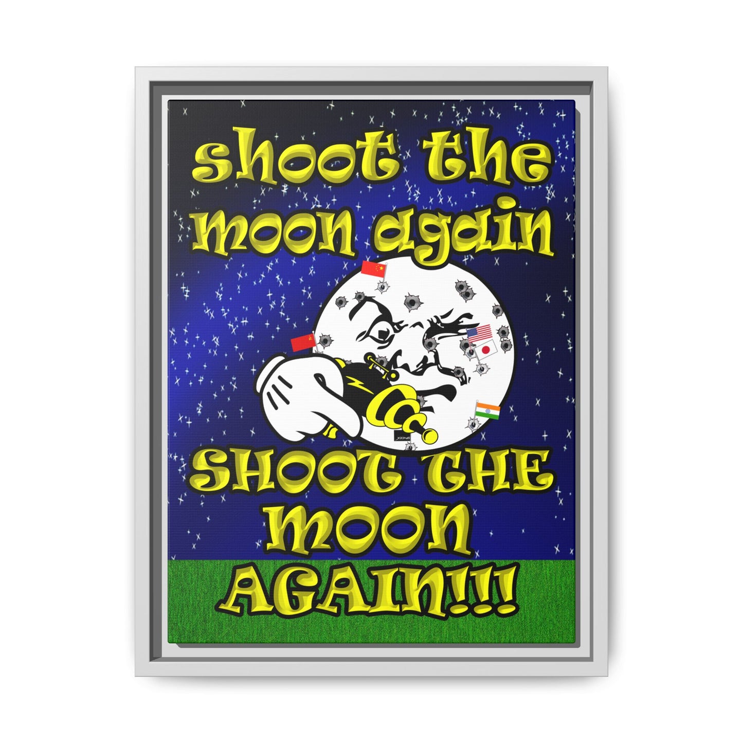 shoot the moon again - framed canvas art ('snoops' background)