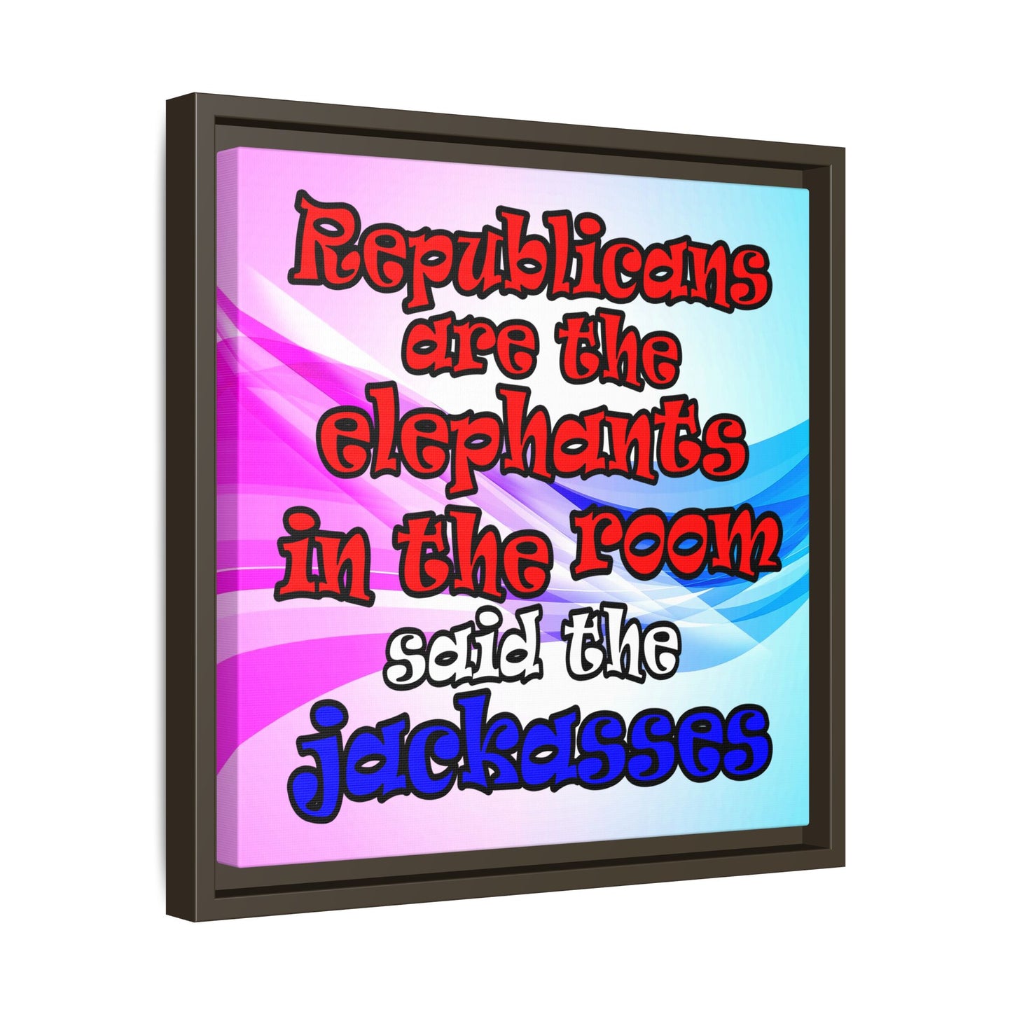 donkeys and elephants - framed canvas art (light blue-pink wave)